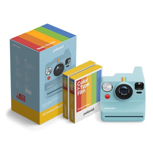 Image of Polaroid Now+ 3rd Generation I-Type Instant Camera + Film Bundle - Now+ Bluetooth App Controlled Arctic Blue Camera + 16 Color Photos (6645)