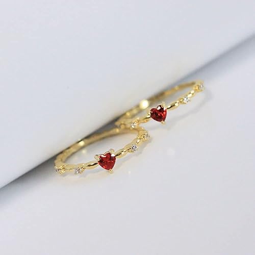 Miniatura 6 de Plata de ley 925 con forma de corazón brillante con circonita cúbica Anillos de chapado en oro Anillos de diamantes rojos para mujeres Hallazgos de