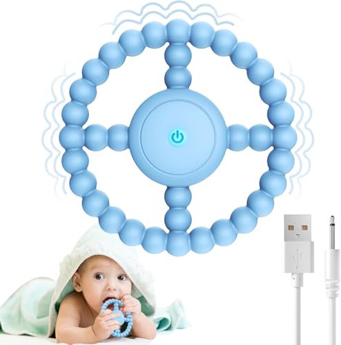 Image of Vibrating Sensory Chew Toy - Dual Effect: Teether Teething Toys for Babies 0 3 6 9 12 18 Months & Chewy Toys Supporting Autism &Toddler Travel Essentials, 1-2 Year Old Boys Girls Gifts idea(Blue)
