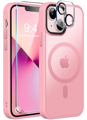 Image of MOCCA Magnetic Shockproof for iPhone 13 Case,Pink | 13ft Drop | Compatible with MagSafe | w / Screen & Lens Protectors | Anti-Slip Matte | Raised Camera & Screen Lip | Ultra-Slim
