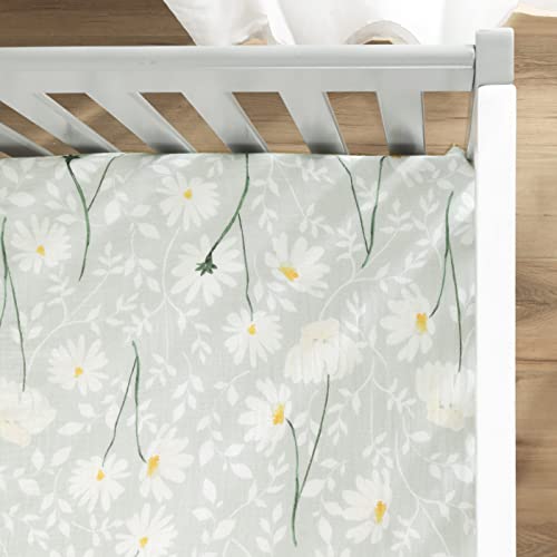 Image of GRSSDER Soft Muslin Crib Sheet 1 Pack, 100% Cotton Crib Sheets for Boys and Girls, Fit Standard Crib Mattresses 52 inch x 28 inch Safe and Snug, Stylish Daisy Print