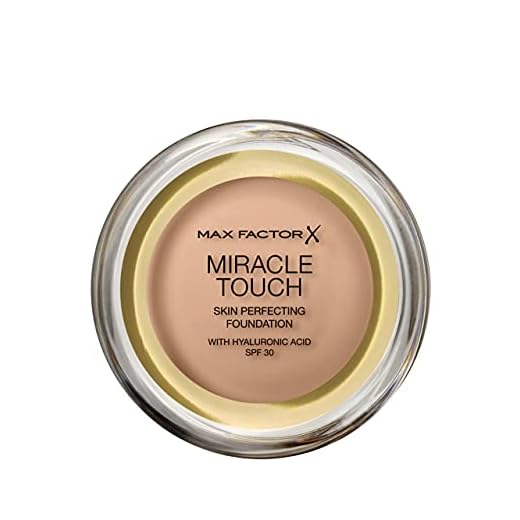 Max Factor Miracle Touch Foundation i färgen 75 guld – intensiv, pulvrig makeup för en felfri hy – med solskyddsfaktor 30