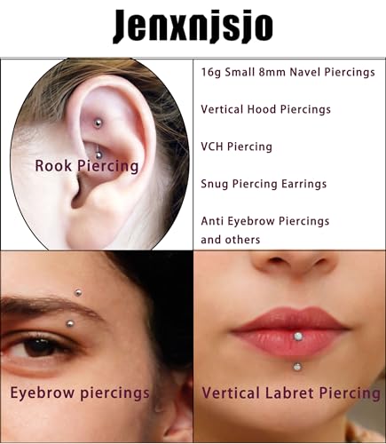 Jenxnjsjo 16g 5/16in Eyebrow/Rook/Snug/Vertical-Labret/VCH/Snake-Eyes/Anti-Tragus/Cartilage/Daith/Belly-Button/Bridge/Hood/Surface Curved Barbell Piercing Jewelry for Women Men4