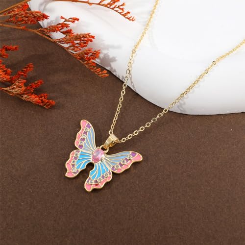 Colorful Butterfly Pendant Necklace for Women - Enamel Butterfly Choker with Adjustable Gold Chain - Statement Party Spring Summer Jewelry Gift3