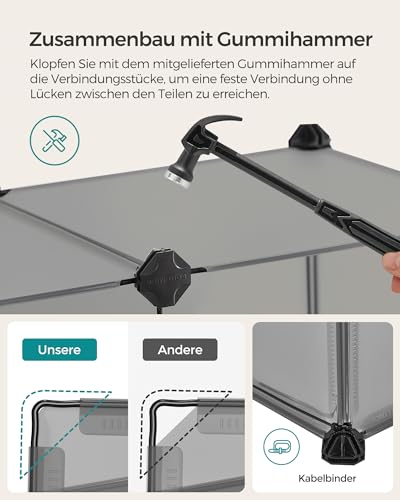 SONGMICS Freigehege mit Bodenplatten, Laufstall, Meerschweinchen Gehege, aus Kunststoff, Gehege für Hamster, Kaninchen, Igel, 143 x 73 x 46 cm, grau LPC002G01