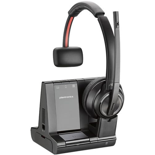 Poly (Plantronics 5X Savi 8210 Office Wireless DECT Headset System (7S445AA) Bundle Including: Goby Labs Headphone Cleaner, Headphone Stand, Fiber Cloth