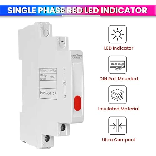 Image of amiciSense Ultra-Compact 230VAC Phase Indicator - Only 1cm Wide, Red LED Indicator for Quick & Accurate Phase Monitoring