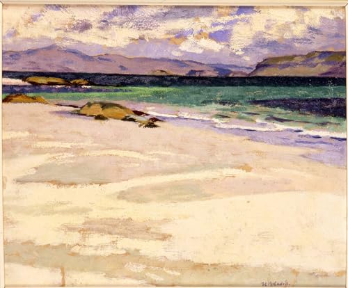 Tableau White Strand Iona pour salon : une peinture de paysage écossais moderne en toile 60x90cm