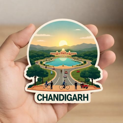 Image of Naxon Chandigarh City Souvenir Wooden Fridge Magnet | Rock Garden, Sukhna Lake Landmark Design 3x3 Inch Refrigerator Magnet for Kitchen & Home Decor | Travel Gift from Chandigarh | Pack of 1
