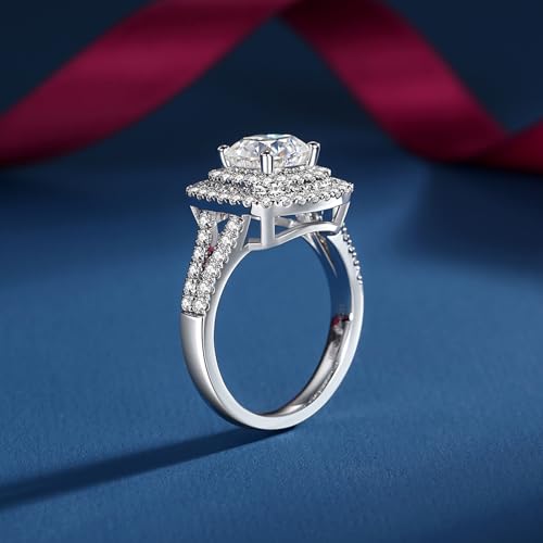 VAXOJEL Moissanite Rings for Women 3CTTW (2CT Center) Cushion Cut Wedding Rings D Color VVS1 Moissanite Engagement Rings S925 Sterling Silver Rings Lab Created Diamond Promise Ring for Her (9) by VAXOJEL - Image 3