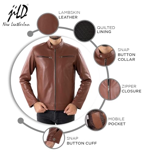 Image of Jild Classical Single Piece Lambskin Leather Jacket Men - Everyday Wear Snap Tab Collar Men's Motorcycle Leather Jacket