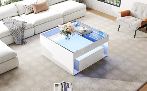 Mesa de centro de vidrio templado y MDF blanco Anself 4