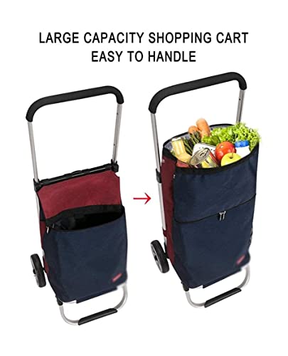 QUANLI Faltbarer Einkaufstrolley, 50 l, Aluminiumlegierung, Einkaufswagen mit wasserdichten Taschen, Rädern, groß… – Bild 4