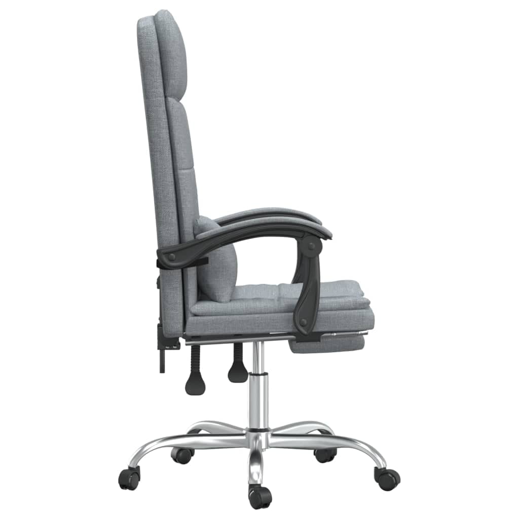 Krzesło biurowe z funkcją masażu, jasnoszara tkanina, ergonomiczne krzesło obrotowe z oparciem o regulowanej wysokości i podłokietnikami, kółkami i funkcją przechylania, do biura, biura