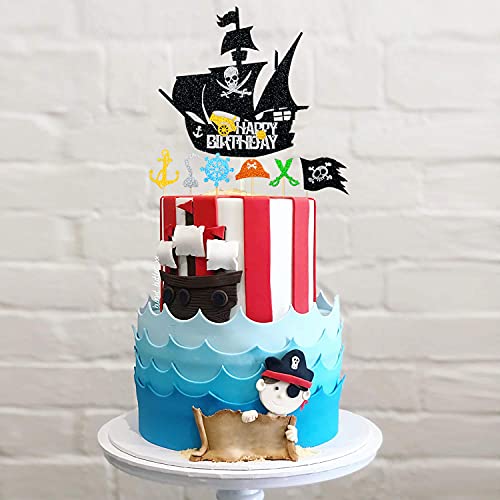 31 Pieces Pirate Ship Happy Birthday Cake Topper And Pirate Themed Cupcake Toppers Set For Kids Nautical Sailing Treasure Themed Birthday Party Decorations Supplies #TOP3