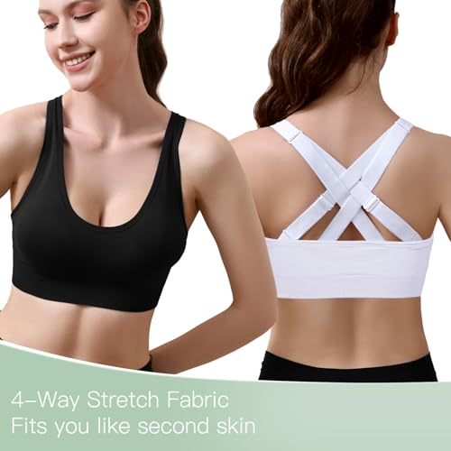 Image of Double Couple 3 Pack Sports Bras for Women Medium Support Adjustable Padded Crossback Sports Bra for Yoga Gym