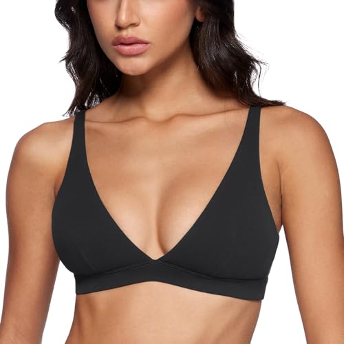 Womens Deep V-Neck Sports Bra Padded Low Impact Fitness Yoga Bra U Back Wireless Workout Bra Contour Crop Top
