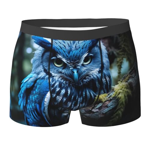 Blue Owl print Mens Underwear Boxer Briefs Breathable Soft Moisture Wicking with Fly Underwear for Men
