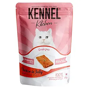 Kennel Kitchen Grain Free Wet Cat Food for Adults and Kittens, Chicken in Jelly, 12 Pouches (12 x 80 GMS)