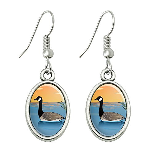 GRAPHICS & MORE Canadian Goose Geese Swimming Canada Novelty Dangling Drop Oval Charm Earrings