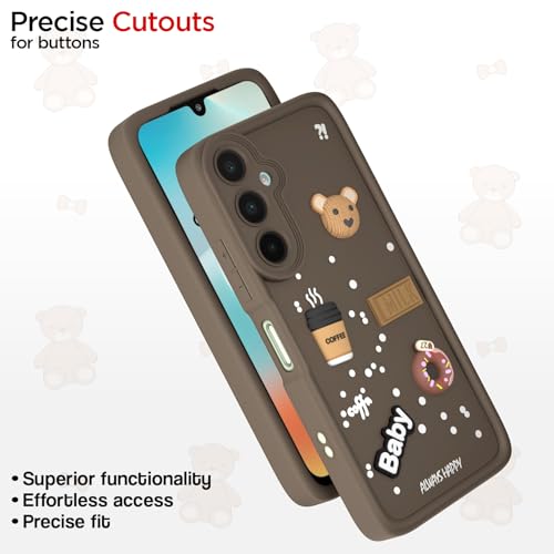 Image of Pikkme Back Cover for Samsung Galaxy M16 5G | Cute Fun Cartoon 3D Bear Silicone Full Body Protection Bumper Cover (Brown)