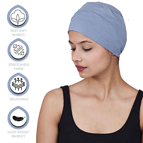 Image of The Headscarves Women Silky Soft Bamboo Viscose Sleep Cap for Hair Loss Chemo Headwear Skull Cap Free Size (Multicolor) (HS3 Multicolor)