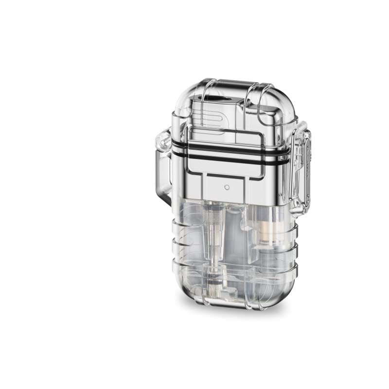 Outdoor Adventure Water-Resistant Lighter Windproof Jet Torch Lighter Lanyard Included Transparent Case Refillable Butane Gas Cigarette Lighters Smoking Accessories with Box (Transparent)
