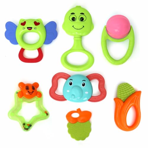 Image of Chanak Baby Rattle Set for Babies, 7 Pcs Colorful Baby Rattles Set Toy Combo, Lightweight, Non-Toxic, BPA Free New Born Rattles Gift Sets with Smooth Edges, Rattle Toys for Newborn, Infants 0-6 M