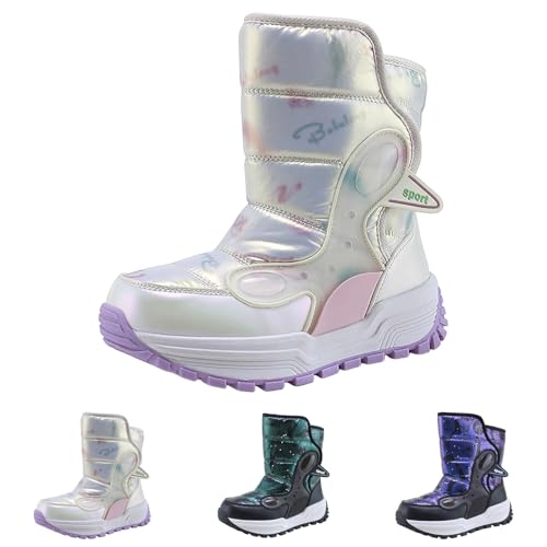 IWIHMIV Girls Snow Boots Boys Outdoor Warm Non Slip Mid Calf Winter Shoes Snow Boots Girls Skiing Thickened Cotton Shoes4