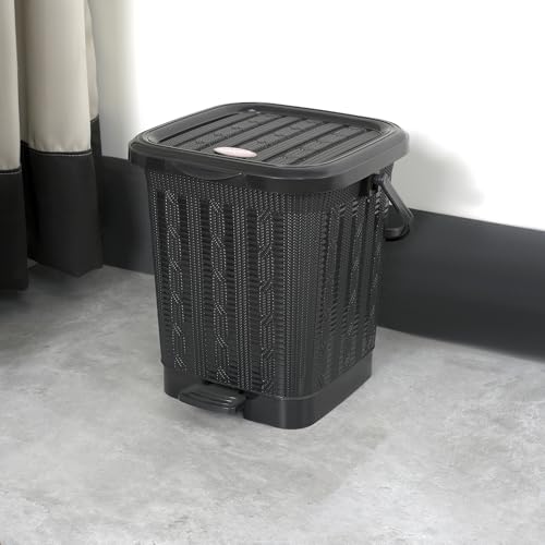 Image of Nayasa Mikado Dustbin with Lid & Handle | Small Dustbin | 8.5 Litres Waste Bin | Plastic Dustbin for Home, Kitchen, Bathroom & Office | Durable, Easy to Clean, Hygienic & Stylish | Black