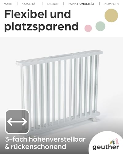 Laufgitter Baby Leon, 75x95 cm, 3-fach höhenverstellbar, schadstoffrei in Holz Weiß I Mobiler Laufstall faltbar mit gepolstertem Boden I Lawalu Absperrgitter Baby, Stubenwagen mit Rollen