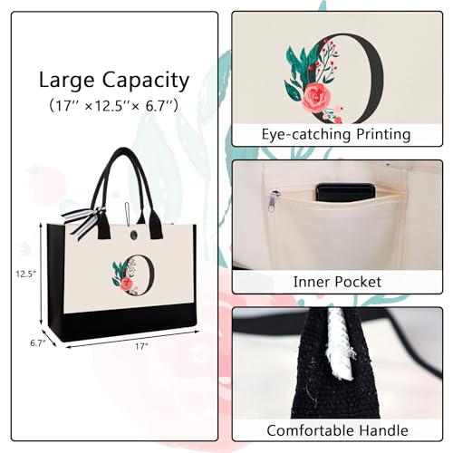 Image of Initial Canvas Tote Bag, Monogrammed Tote Bags Suitable for Mother's Day Wedding Beach