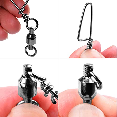 QISHUO ベアリング 青物 スイベル スナップ付き サルカン 高強度 ステンレス スナップ ボールベアリング スイベル ルアー さるかん 釣り ブラック 25個 33kg 2枚目