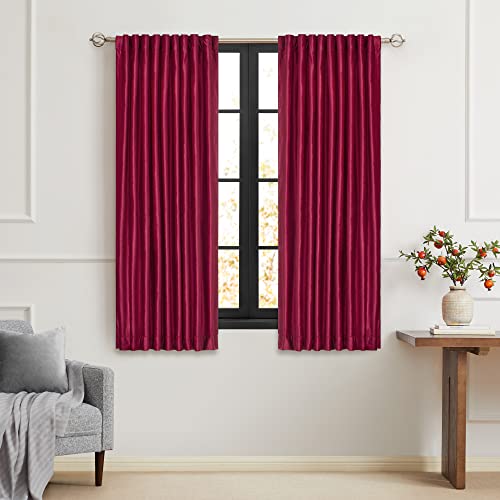 Image of PRIMROSE Red Curtains 63 inch for Living Room Velvet Drapes Blackout Rod Pocket Back Tab Window Treatment Semi Room Darkening Decor Curtains for Bedroom Set of 2 Panels