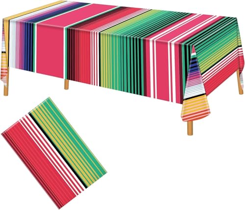 Image of Hxezoc Disposable Plastic Mexican Serape Tablecloths, 54 x 108 Inch Mexican Striped Party Table Cover for Wedding Birthday Decorations Outdoor Indoor Party Supplies