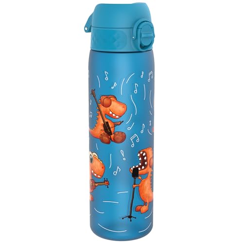 ion8 Botella Agua, 500ml, a Prueba de Fugas, Fácil de Abrir, Cerradura Segura, Apta para Lavavajillas, Sin BPA, Asa de Transporte, Fácil de Limpiar, Neutro en Carbono, Banda de Dinosaurios