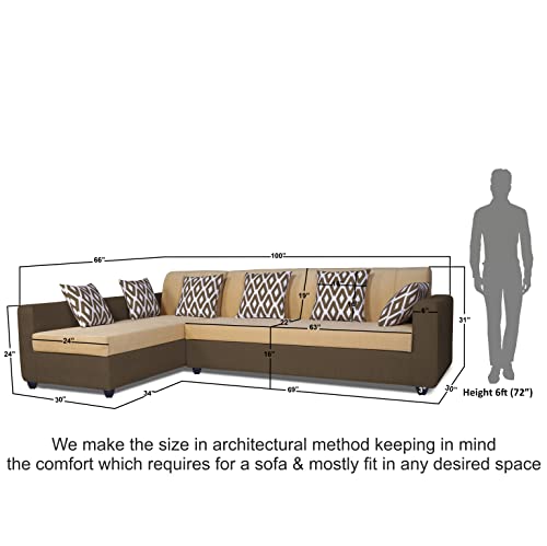 Image of Adorn India Rio Highback L Shape 6 Seater Sofa Set (Left Hand Side) (Brown & Beige) (3 Year Warranty)