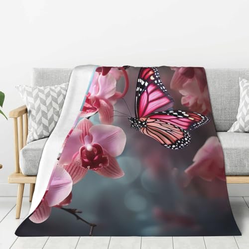 Couverture polaire orchidée et papillon en flanelle douce 152x127 cm - 2