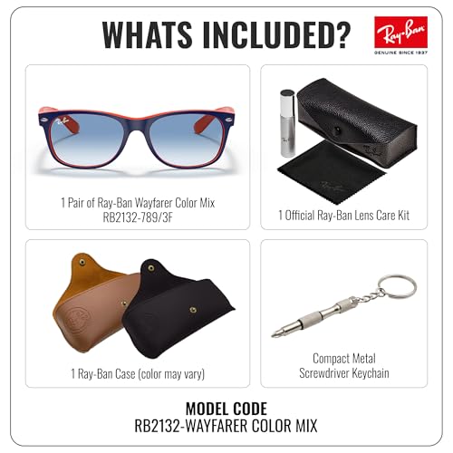 Image of Ray-Ban RB2132 NEW WAYFARER COLOR MIX Square Shaped Sunglasses for Men & Women with Official RAYBAN Eyewear Kit