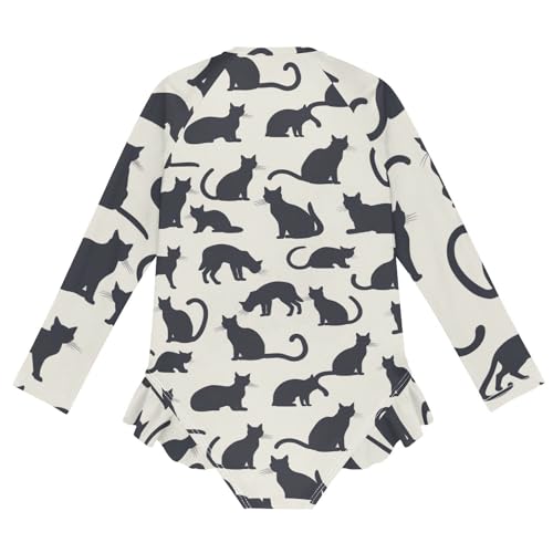 Girls One Piece Swimsuits Long Sleeve Swimsuit Zipper Bathing Suits Cute Cat Black2