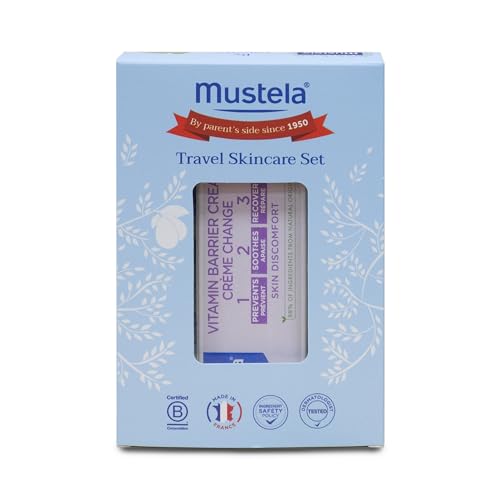 Image of Mustela Baby Travel Skincare Set - Diaper Rash Cream (50ml), Gentle Cleansing Gel (100ml), Hydra Body Lotion (100ml) - Gentle, Safe & Natural Care for Sensitive Baby Skin