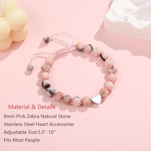 6th-13th Girls Birthday Bracelet, Pink Zebra Natural Stone Heart Pendant Bracelet Gift3
