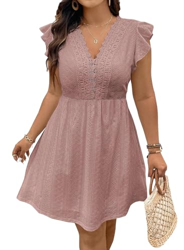 Eytino Plus Size Dresses for Women Summer Ruffle Cap Sleeve Lace V Neck...