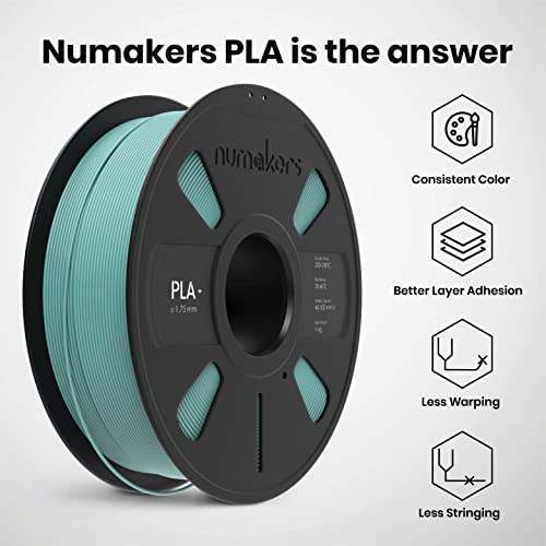 Image of NUMAKERS PLA+ 3D Printer Filament, 1.75mm, Dimensional Accuracy + /- 0.03 mm, 1 kg Spool (2.2 lbs), Compatible with Most FDM Printers (Teal Blue)