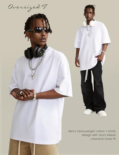 Image of Ogfao Mens Oversized T-Shirts Heavyweight Unisex Cotton T Shirts Baggy Loose Fit Basic Tees Plain Tshirts