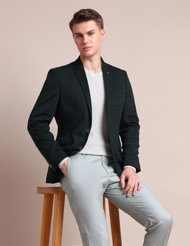 Image of Arrow Men's Regular Fit Checkered Blazer - Single Breasted, Button Closure Stylish Blazer for Men