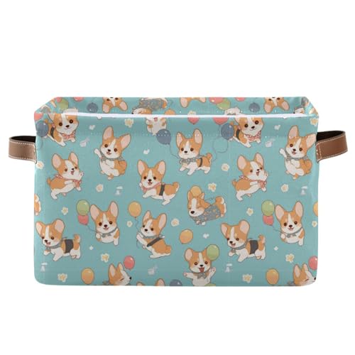 Image of Aslsiy Storage Basket Corgi Dogs Puppies (3) Nursery Bins Baby Canvas Box Clothes Shelf Basket Laundry Hampers 1 Pcs