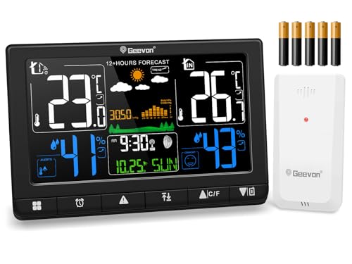 Geevon Weather Station Wireless with Outdoor Sensor, Digital Indoor Outdoor Thermometer Hygrometer with Weather Forecast, Alarm, Max/Min Record (268 VA with MSF Batterires)