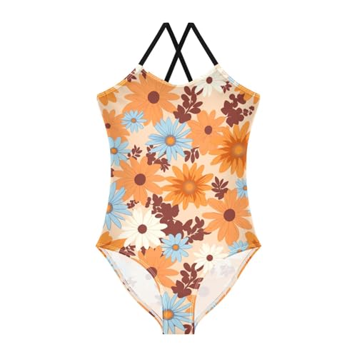 Flowers Floral Vintage Girls One Piece Swimsuit Beach Swimwear 20851715