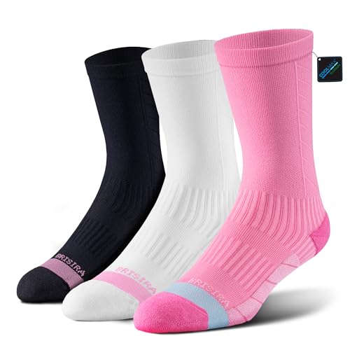 BRISIRA Coolmax Bamboo Viscose Compression Running Crew Socks Women Moisture-Wicking Anti-Blister Cooling Athletic Mid Calf